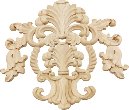 Vista 7 de Apliques de madera tallada Onlay sin pintar, apliques de madera y onlays para muebles (10,24x18 cm/ 9.06"x7.87")