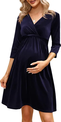 Vista 30 de Camisas de maternidad para mujer, cuello cuadrado, manga larga abombada, linda, casual, blusas, ropa de otoño Albaricoque
