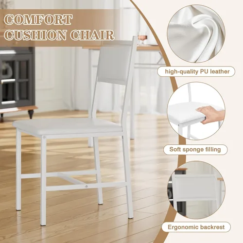 Vista 6 de VECELO Juego de mesa de comedor para 4 personas con sillas, mesa de cocina de 5 piezas y sillas acolchadas tapizadas para espacios pequeños, blanco