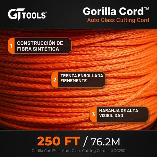 Vista 4 de GT Tools Glass Technology - Línea de Corte de Vidrio Automotriz Gorilla Cord - 250 pies Línea de Corte de Calidad Premium para Remoción Precisa