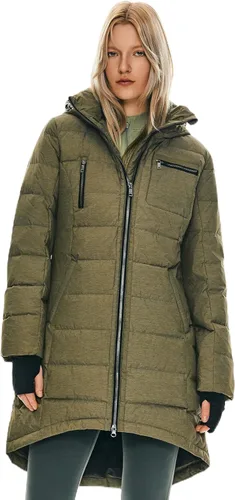 Vista 11 de Orolay - Abrigo de invierno para mujer con plumón, largo, acolchado, con capucha, ajuste delgado Negro