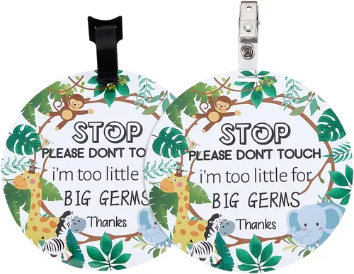 Vista 7 de PLIGREAT 2 carteles colgantes con texto en inglés "Stop Touching Baby Please Dont Touch Me", placas para recién nacido, niña, niño, prematuro