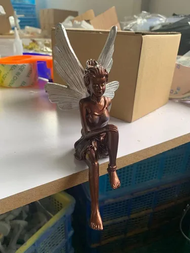 Vista 5 de Estatua de ángel para exteriores, 9 pulgadas, resina marrón, artesanía de ángel para el hogar, mesa, césped, patio, porche, patio, Navidad, regalos