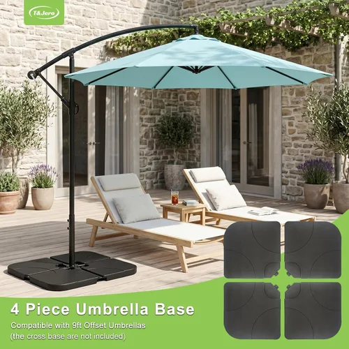 Vista 2 de T&Jero Base de plástico resistente de 4 piezas para patio al aire libre, sombrilla voladiza, 260 libras con relleno de agua y arena, color negro