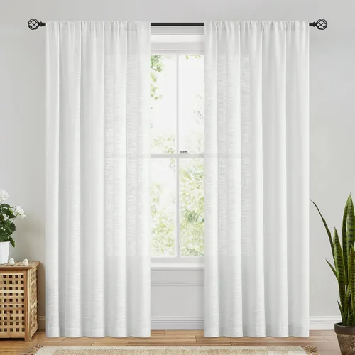 Vista 2 de FMFUNCTEX – Cortinas semitransparentes de lino blanco para dormitorio o sala de estar, cortinas de 96 pulgadas de largo, cortinas de lino