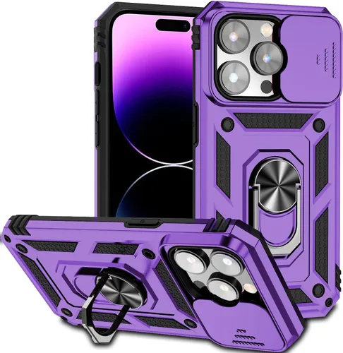 Vista 46 de Funda magnética compatible con iPhone 14 Pro de 6.1 pulgadas, funda magnética para iPhone 14 Pro con cubierta de cámara y soporte de grado militar