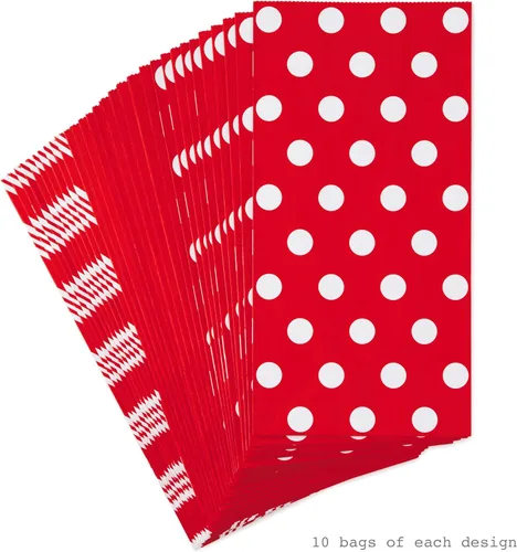 Vista 5 de Hallmark Bolsas rojas para obsequios de fiesta y golosinas envueltas, diseños variados