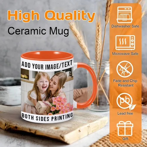 Vista 3 de Tazas de café personalizadas, taza de 11 onzas para mamá con nombre de imagen, tazas de café personalizadas para mamá de hija e hijo, taza de foto