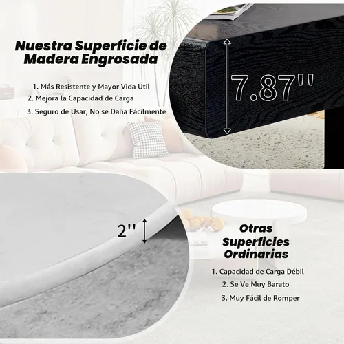 Vista 4 de LKTART Mesa de centro rectangular de 47 pulgadas para sala de estar, superficie con patrón de mármol, patas de metal estables para mesa de té