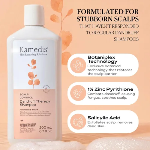 Vista 3 de Kamedis Champú anticaspa para cuero cabelludo sensible y dermatitis seborreica, libre de crueldad, sin parabenos, 6.7 oz