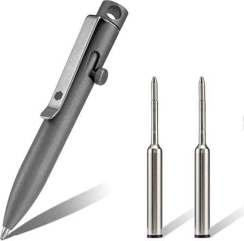 Vista 13 de KeyUnity KP01BK Bolt Action EDC Pen con clip, bolígrafo de bolsillo de titanio para transporte diario (negro)