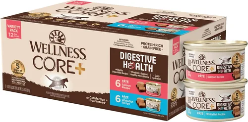 Vista 15 de Wellness CORE+ Alimento húmedo en paté de peso saludable para gatos adultos, natural, rico en proteínas, sin granos, 2.8 onzas, paquete de 12