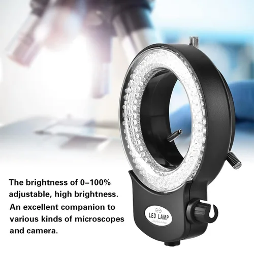 Vista 3 de Anillo de luz LED de 144 cuentas LED, brillo ajustable, fuente de luz para cámara de microscopio estéreo (enchufe negro de EE. UU.)