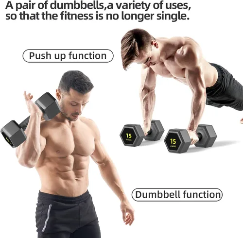 Vista 4 de Juego de mancuernas hexagonales de PVC, revestimiento de PVC, juego de mancuernas para entrenamiento de fuerza, gimnasio en casa y entrenamiento