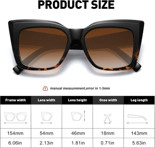 Vista 3 de Gafas de sol de moda ojo de gato para mujer, diseño cuadrado grande retro