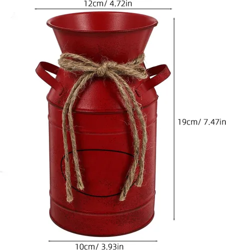 Vista 4 de Jarrones de metal rústicos con cuerda, estilo retro para bodas, fiestas, casa de campo, color rojo