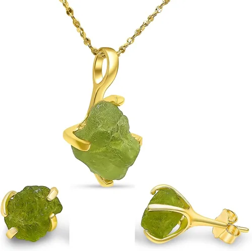 Vista 31 de Juego de joyas de piedras preciosas crudas reales con plata de ley 925 chapada en oro real, collar y aretes de piedra natal, regalo para ella por