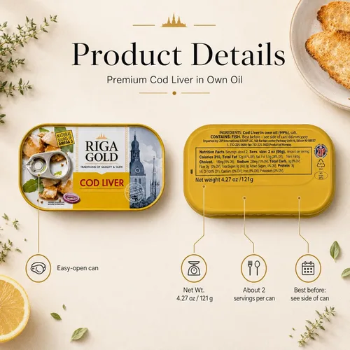 Vista 7 de Riga Gold Hígado de bacalao en aceite propio 4.27 oz/ 121g de Islandia (paquete 3)