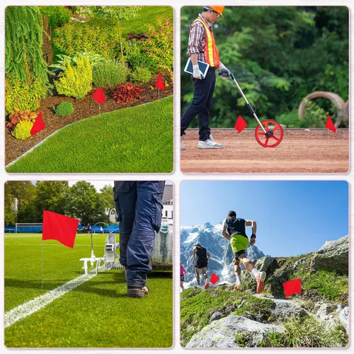 Vista 5 de IKAYAS 4 x 5 pulgadas de PVC rojo estaca pequeña para patio, paquete de 50 banderas de césped y jardín