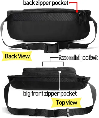 Vista 10 de Riñonera grande impermeable negra para hombres y mujeres, bolsa de cinturón, bolsa de cadera con correa ajustable, riñonera ligera de primera