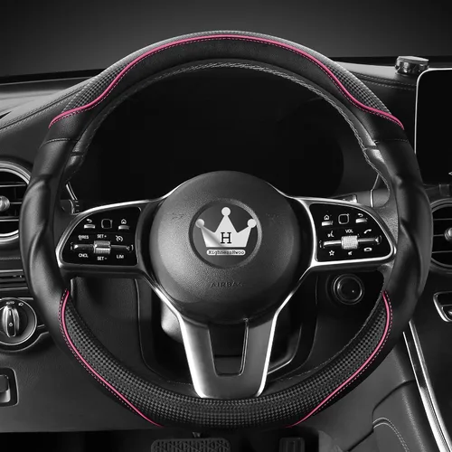 Vista 12 de HighnessHwoo Funda 3D para volante de automóvil, agarre cómodo, masaje deportivo, antideslizante, de fibra de carbono, piel sintética para sedán
