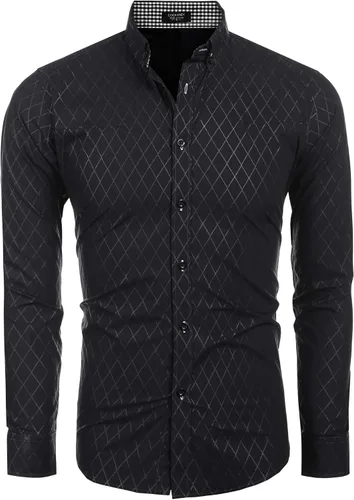 Vista 5 de COOFANDY Camisa de vestir de negocios para hombre, manga larga, casual, ajustada, con botones