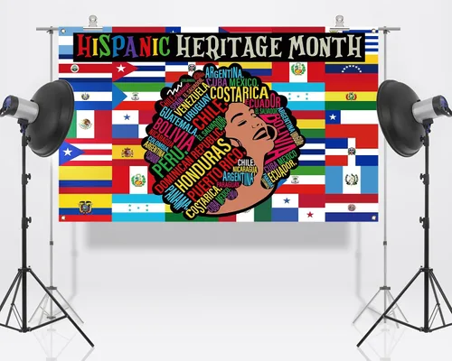 Vista 2 de Nepnuser Decoración del mes de la herencia hispana, telón de fondo para cabina de fotos, 21 países de habla española, cultura, escuela, aula