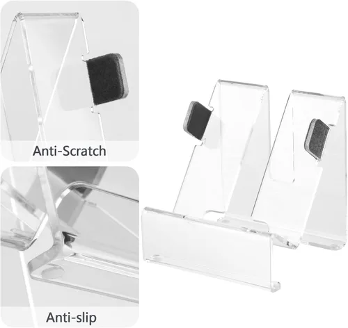 Vista 3 de Soporte de acrílico para ratón, base de soporte vertical de escritorio para mouse con cable e inalámbrico, soporte universal para mouse