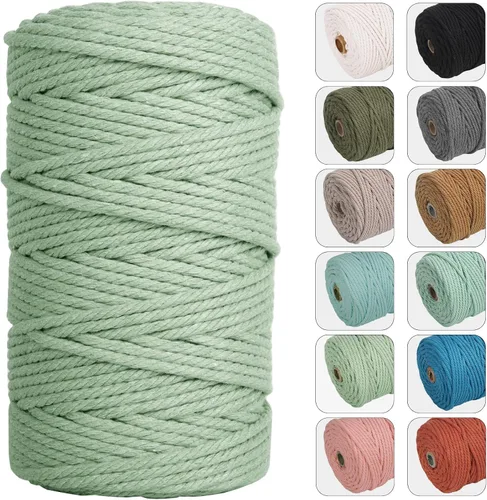 Vista 3 de NOANTA - Cuerda de macramé de 4 mm x 109 yardas color verde aguacate, cuerda de algodón para colgar en la pared, ganchos de plantas