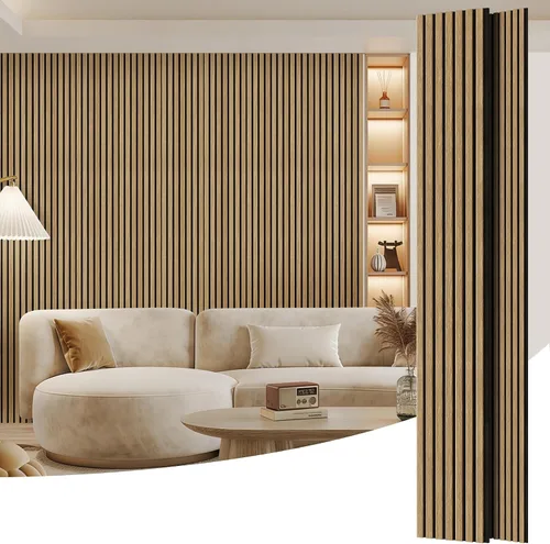 Vista 41 de Paquete de 2 paneles de madera para pared, paneles acústicos de listones de madera de 48 x 24 pulgadas, paneles acústicos para decoración de paredes