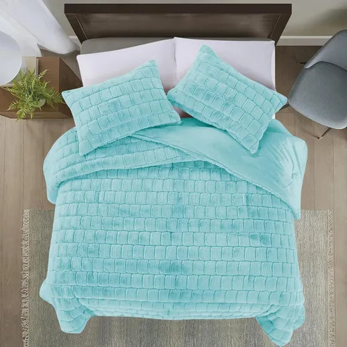 Vista 3 de Elegant Comfort Lujoso juego de edredón de piel sintética esponjosa de 3 piezas – Alternativa de plumón cálida para todas las estaciones – Ultra