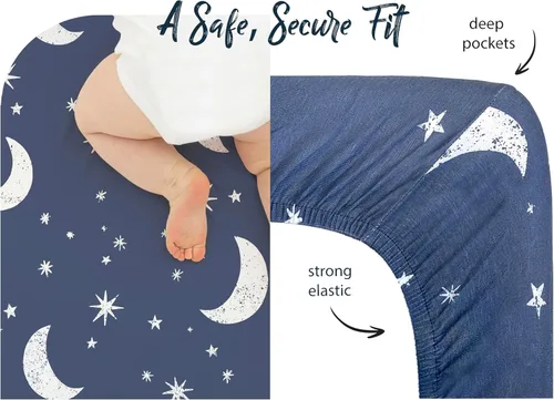 Vista 5 de Sábanas bajeras 100% de algodón orgánico perfectamente compatibles con Graco Pack n Play, Babyletto, Pamo Babe, Hiccapop, Dream on Me, Evenflo, Baby