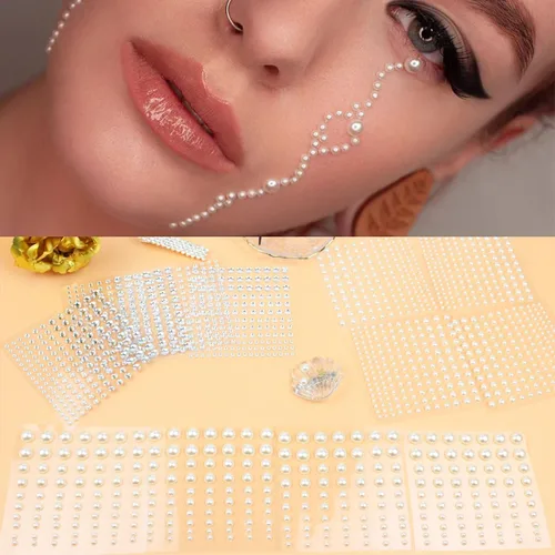 Vista 5 de 1600 piezas de perlas y joyas autoadhesivas para ojos, cuerpo, cara, cabello, gemas y perlas para maquillaje, bricolaje, manualidades, accesorios