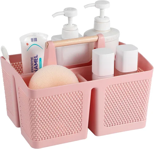 Vista 14 de rejomiik - Cesta portátil para ducha de plástico, organizador de limpieza con asa, organizador de almacenamiento portátil con asa para baño, Negro