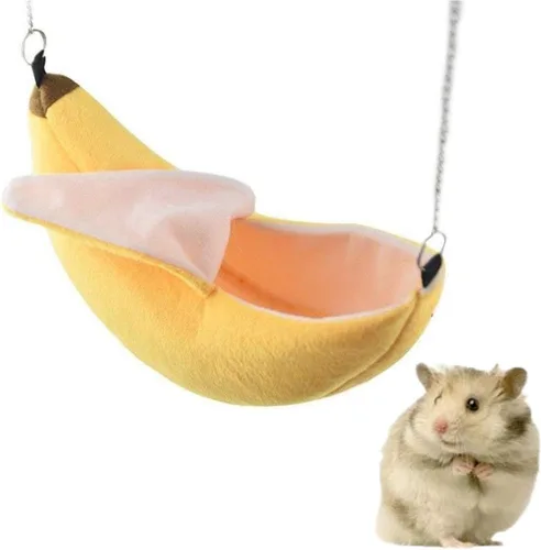 Vista 2 de ISMARTEN Casa de cama de plátano, hamaca para animales pequeños, casa de cama cálida, nido de jaula para planeador de azúcar, hámster, pájaro