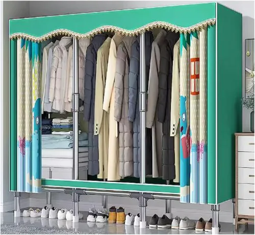 Vista 14 de large closets Assemble Wardrobe Closet Rugged Metal Frame Wardrobe Rack with Thick Cloth Cover Armoire Wardrobe Closet with Hanging Rods Space-saving