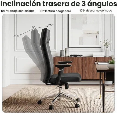 Vista 4 de EUREKA ERGONOMIC Eris - Silla de escritorio de cuero con respaldo alto, silla ejecutiva para computadora con reposabrazos ajustables 4D