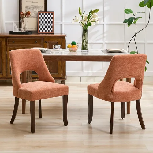 Vista 17 de UVV Juego de 2 sillas de comedor de madera, sillas de comedor modernas de mediados de siglo tapizadas en tela para cocina y comedor, silla de cena
