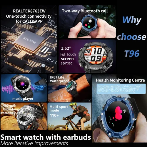 Vista 2 de YPSDOOWKJ Reloj inteligente con auriculares para hombres y mujeres, pantalla HD de 1.52 pulgadas, sonido 9D, monitor de fitness y sueño, llamada