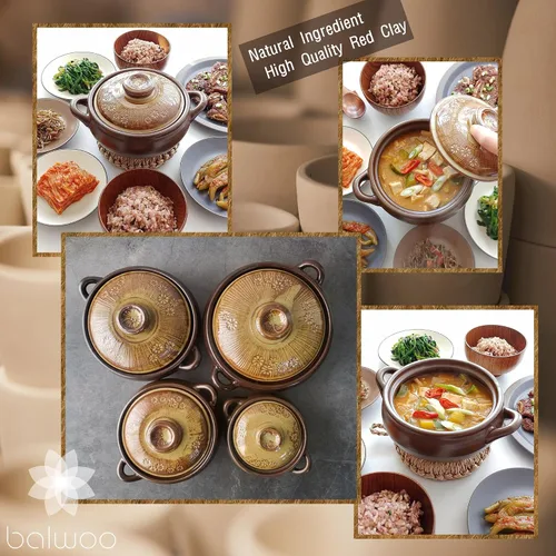 Vista 4 de Olla Coreana [Buncheong] Esmaltado en Loza Natural Ttukbaegi, Olla de Cerámica de Arcilla Natural, Olla de Loza Resistente al Calor, Tazón de Piedra