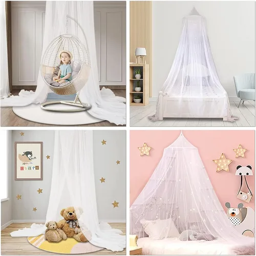 Vista 4 de Toldo de red para cama de princesa, cúpula redonda, toldo para cama, mosquitero para niños, azul, L