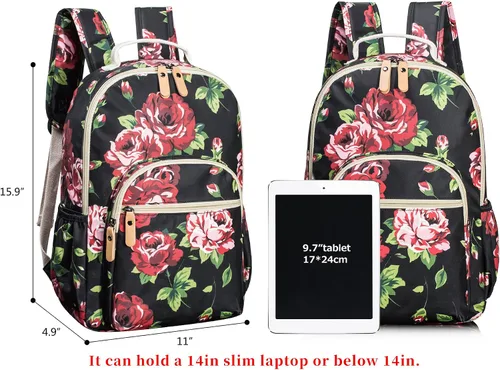 Vista 113 de Leaper Mochila para laptop para mujer: linda mochila floral para escuela, universidad, viajes, trabajo, mochila ligera para niños, Negro margarita