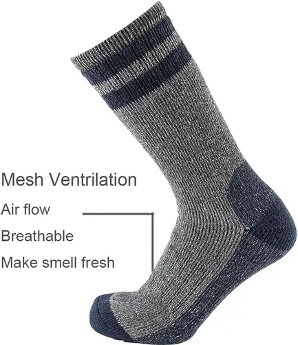 Vista 4 de Cerebro Calcetines de lana merino para hombre, calcetines acolchados a media pantorrilla que absorben la humedad, calcetines de senderismo