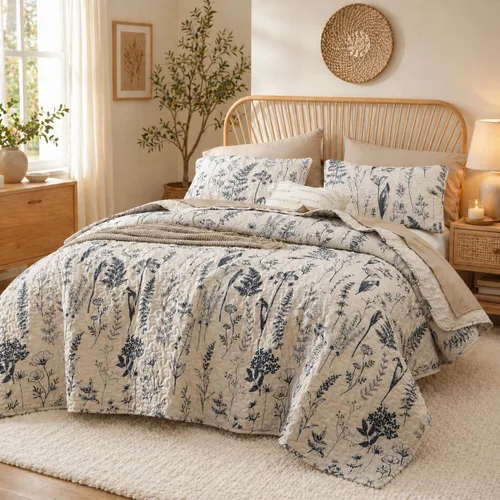 Vista 23 de JANZAA Juego de colcha tamaño Queen de 3 piezas con patrón floral, de microfibra ligera, ropa de cama reversible, 1 colcha y 2 fundas de almohada