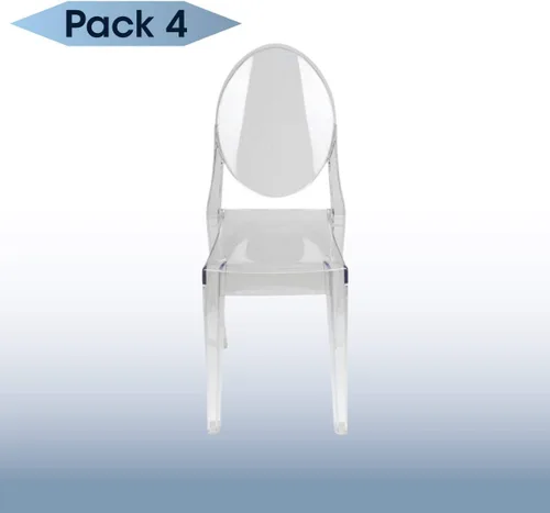 Vista 3 de EventStable Silla fantasma de policarbonato sin brazos, sillas de comedor transparentes de grado comercial, sillas transparentes con respaldo