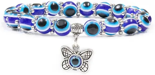 Vista 5 de Soyzvteo Pulsera de cuentas contra el mal de ojo azul Hamsa con cuentas de Hamsa, pulsera elástica de mano de Fátima turca de la suerte contra