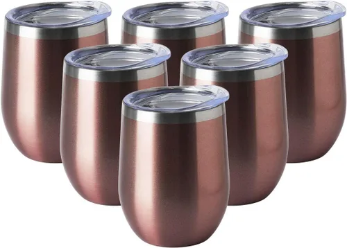 Vista 12 de HASLE OUTFITTERS Vaso de vino de 12 onzas con tapa, copas de vino sin tallo, tazas de viaje al vacío de doble pared, taza de café de acero Acero
