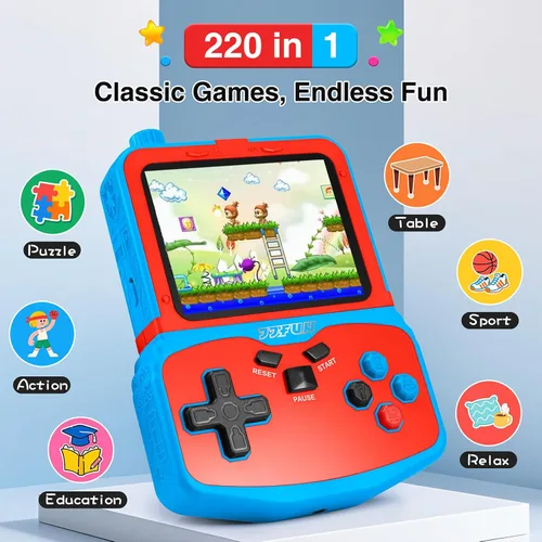Vista 2 de Consola de videojuegos portátil para niños, 220 juegos clásicos retro integrados, reproductor de mano Plug & Play con pantalla IPS de 3.5 pulgadas