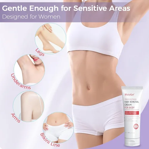 Vista 6 de Crema depilatoria corporal para mujeres con gel de aloe para piel sensible, crema depilatoria sin dolor de 5 minutos para brazos, axilas, piernas