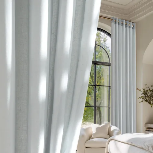 Vista 64 de NICETOWN - Cortinas de lino angora para ventana de cocina sobre el fregadero, con ojales, lino grueso angora, tratamientos cortos para ventanas